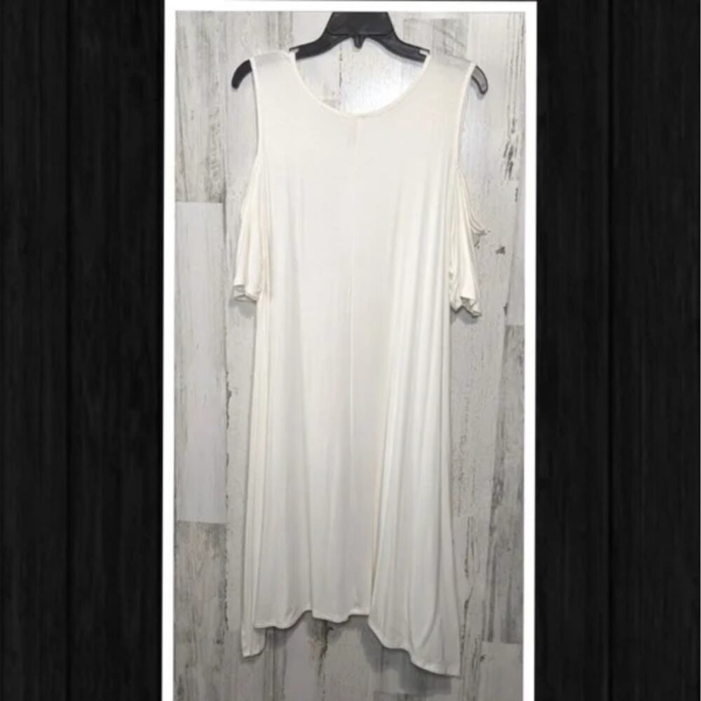 J MODE White Black Floral Cold Shoulder Dress or Swim Cover Plus Size 2X NEW - Picture 4 of 10